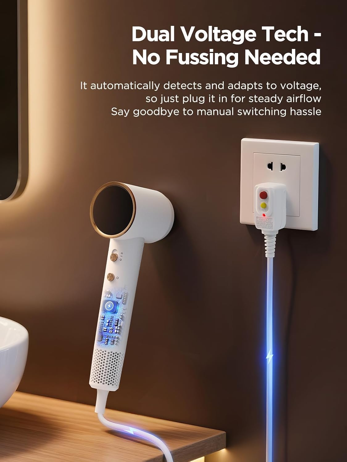 Dual Voltage Travel Hair Dryer with Diffuser. High-Speed Ionic Blow Dryer for Women. Fast Drying. Low Noise. Lightweight. No Heat Damage. European Travel 110V-120V/220V-240V