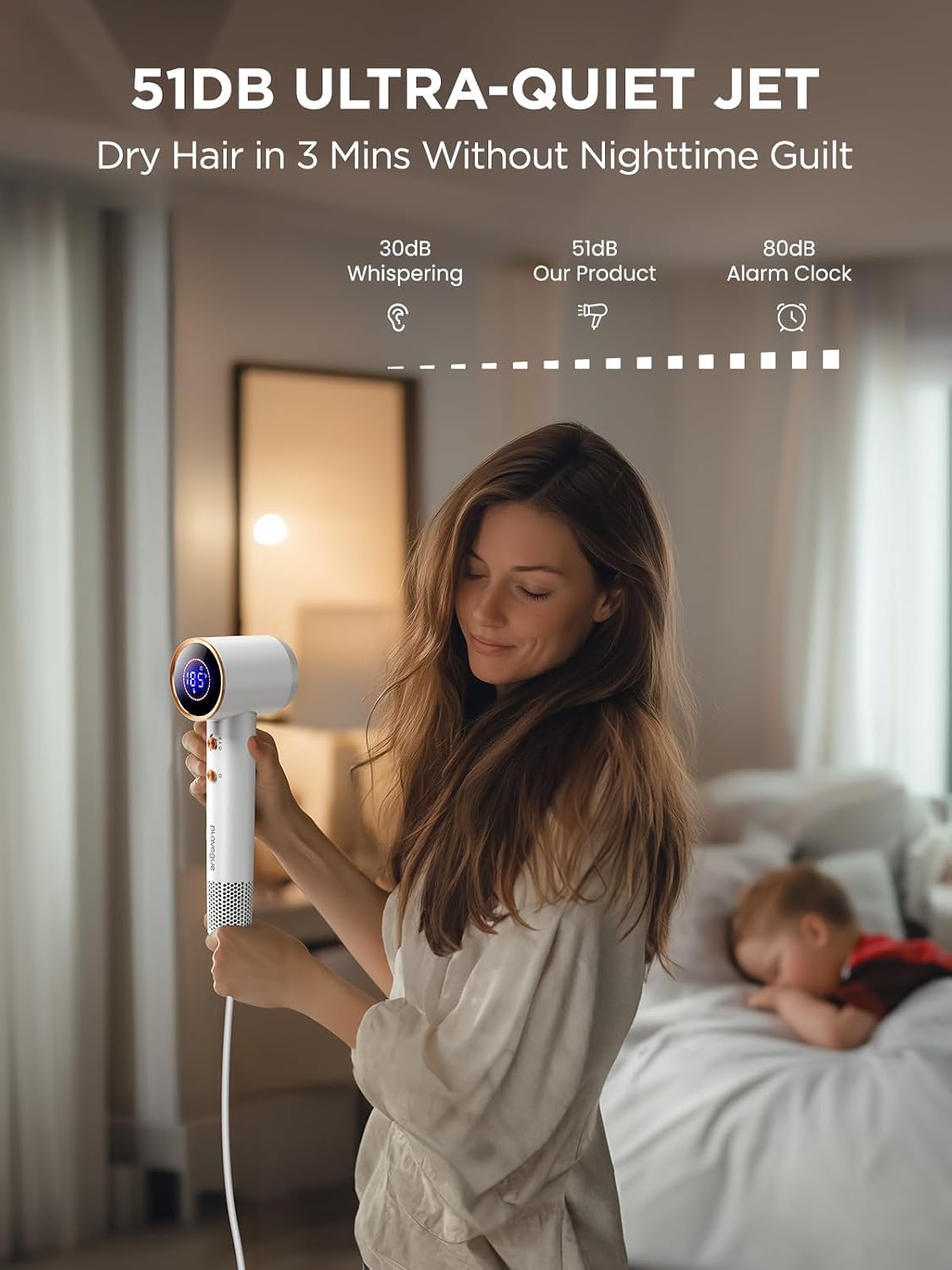 Dual Voltage Travel Hair Dryer with Diffuser. High-Speed Ionic Blow Dryer for Women. Fast Drying. Low Noise. Lightweight. No Heat Damage. European Travel 110V-120V/220V-240V