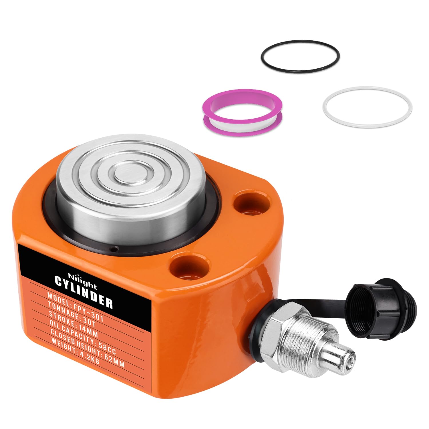Nilight 30Ton Hydraulic Cylinder Jack Porta Power Ram Single Acting Lifting | Heavy Duty Low Profile 0.55 Inch Stroke Automatically Retract Mini Jack Ram Cylinders for Machinery Shipbuilding. Orange