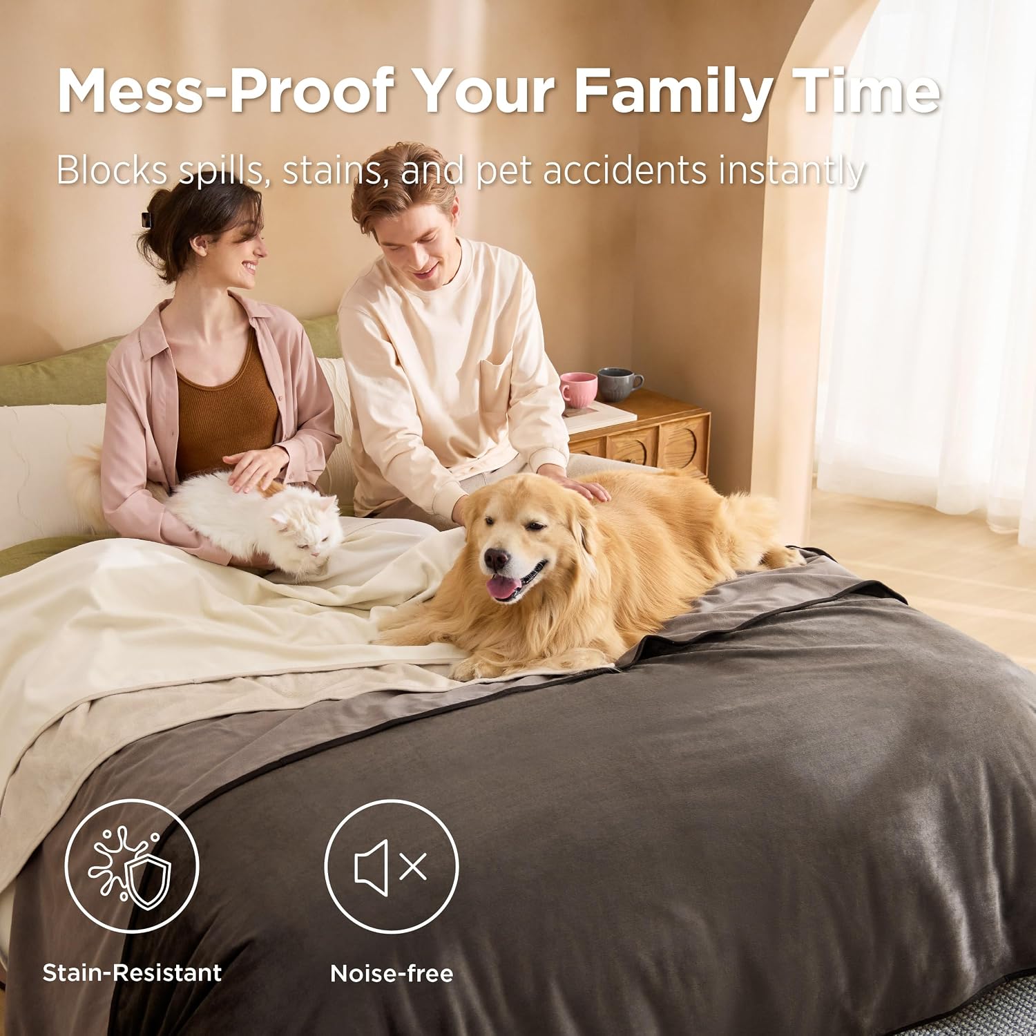 Bedsure Waterproof Blanket Soft Flannel Fleece Couch Cover.50x60 Cream | Dog Blankets for Large Senior Dogs .Washable Throw for Pet Cat Leakproof.Furniture Protector for Travel Camping