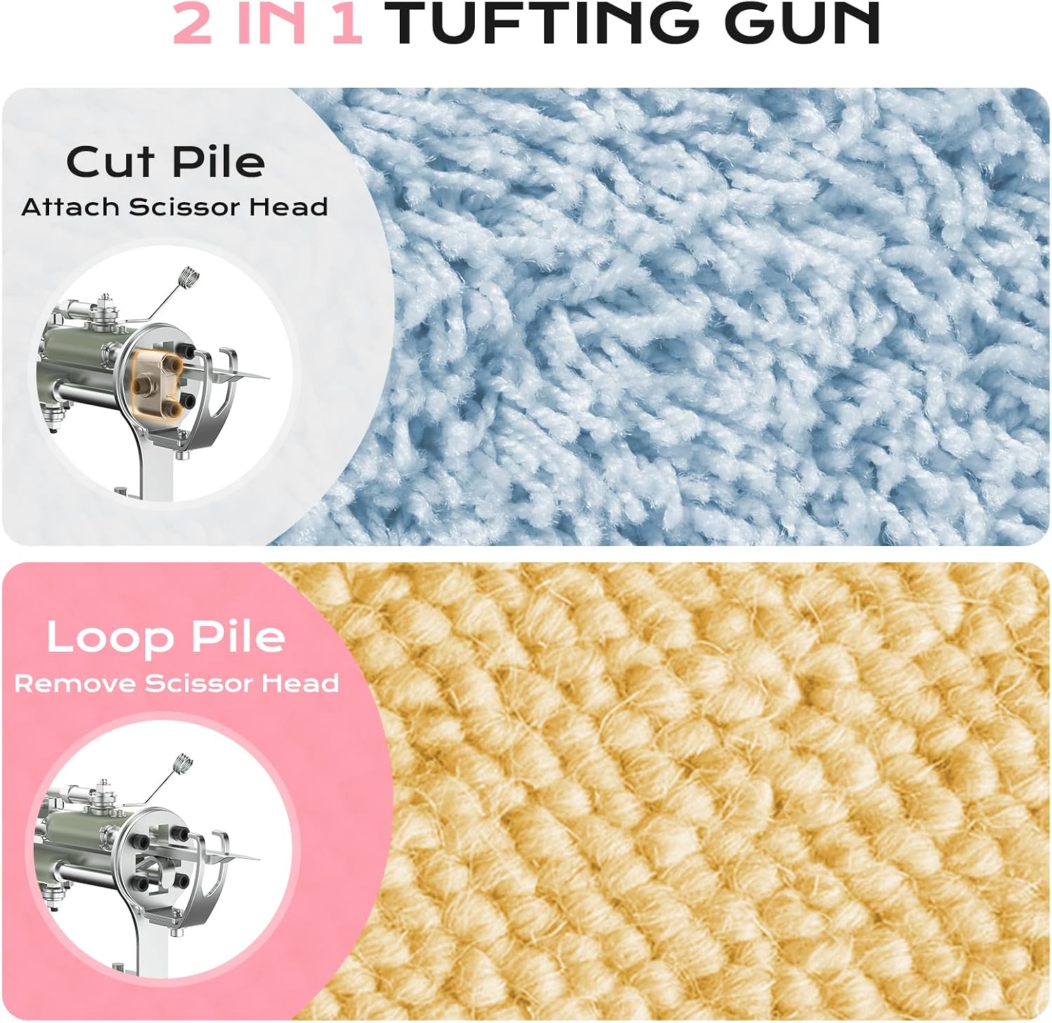 BESGEER Rug Tufting Gun with Carpet Trimmer Kit - Rug Tuft with Tufting Shears. 2 in 1 Cut & Loop Pile Carpet Gun and Carving Clippers. Tufting Machine kit for Beginners(Baby Pink) | Complete Tufting Machine Set for Beginners. Equipped with Carving Clippers for DIY Handmade Rug Making