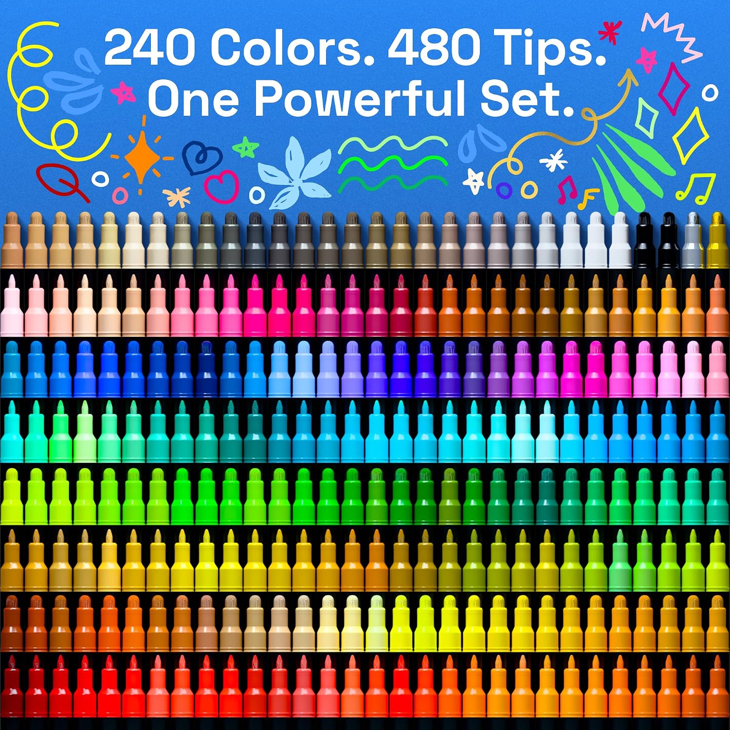ARTISTRO Precision Dual-Tip Acrylic Paint Marker Pens - Set of 240 | For Fabric. Rock. Glass. Wood. & Coloring Books. Arts & Crafts Gift. Classroom Must Haves & School Supplies (Dot & Fine Tips)