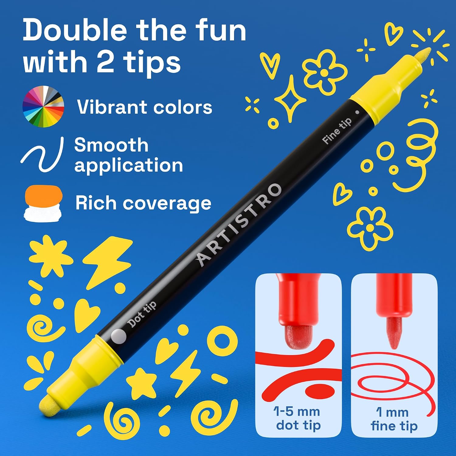 ARTISTRO Precision Dual-Tip Acrylic Paint Marker Pens - Set of 240 | For Fabric. Rock. Glass. Wood. & Coloring Books. Arts & Crafts Gift. Classroom Must Haves & School Supplies (Dot & Fine Tips)