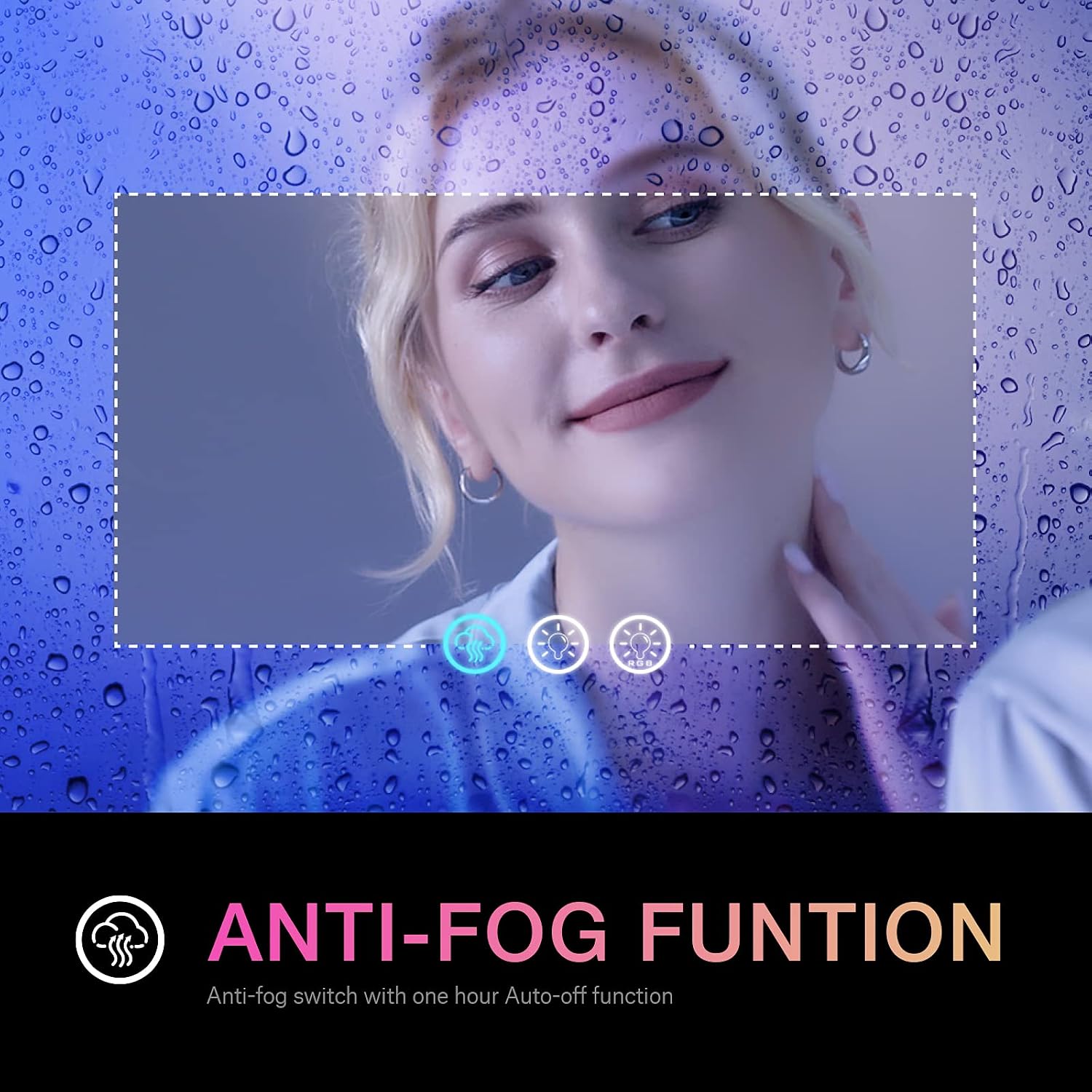 LOAAO 24X30 RGB LED Bathroom Mirror with Lights. UL Listed | Anti-Fog. Dimmable. RGB Backlit + Front Lighted. Memory Function. Tempered Glass. UL Listed