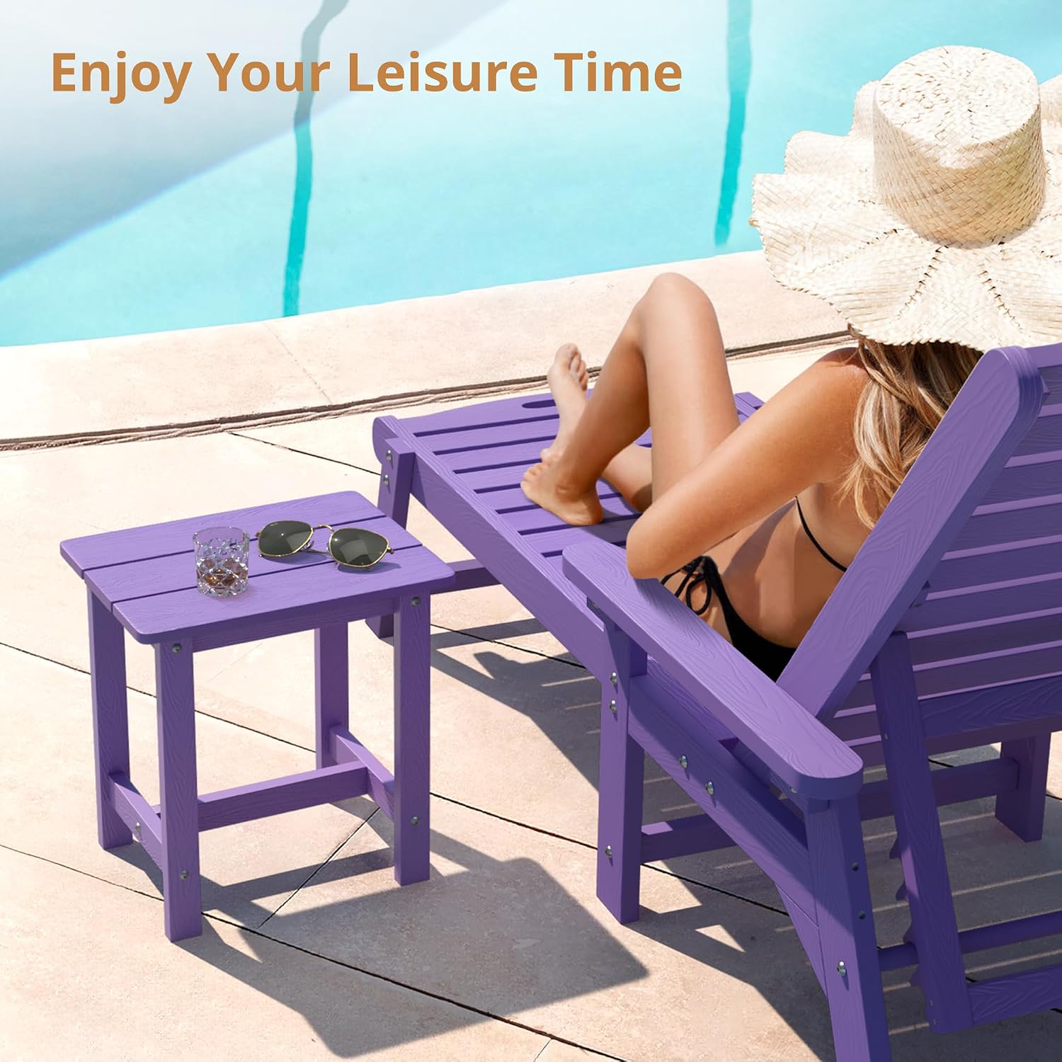 LUE BONA Outdoor Side Table Set of 2. HDPS Small Outdoor Table. Adirondack Side Table. Outside End Table for Patio. Porch. Deck. Pool. Weather Resistant/Easy Maintenance. Purple