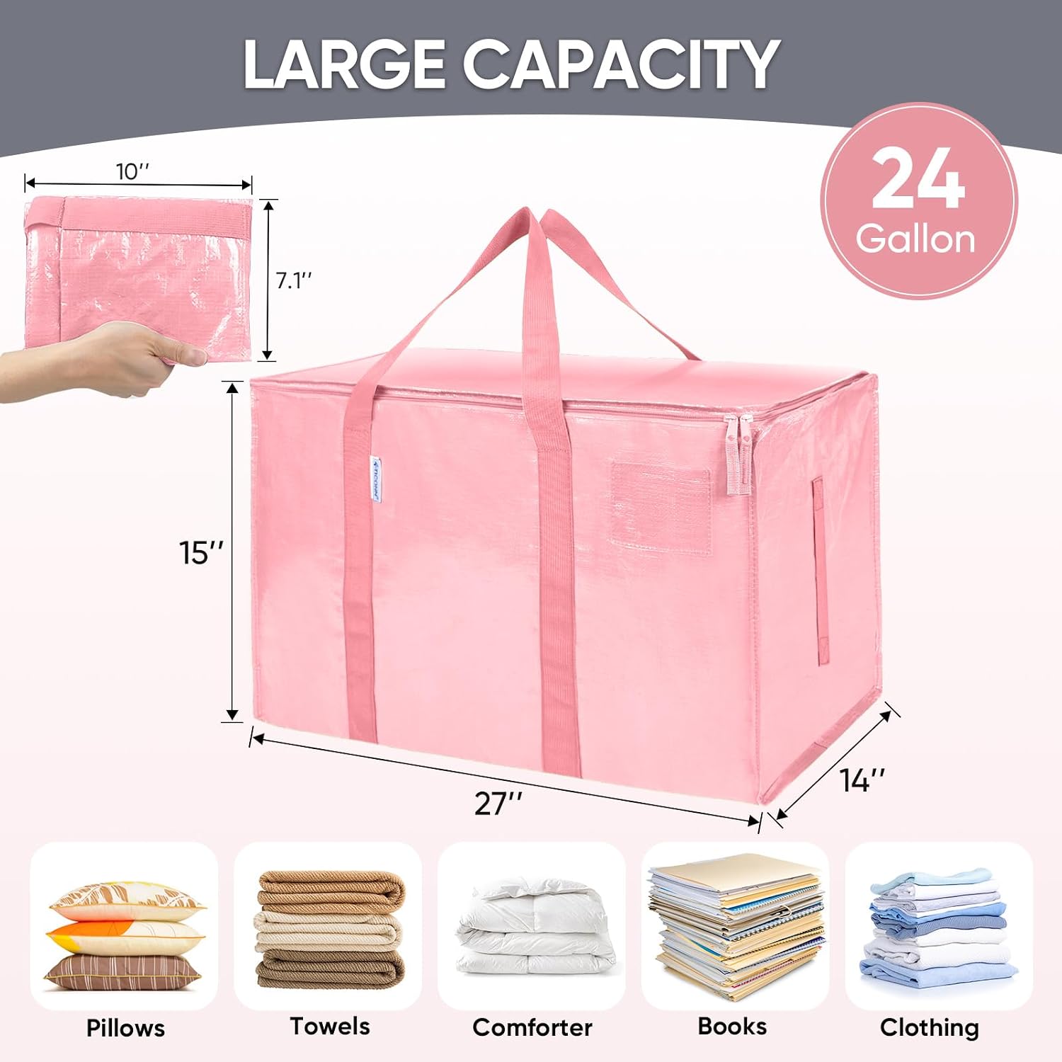 TICONN 2 Pack Extra Large Moving Bags Heavy Duty with Zippers & Carrying Handles. Durable Storage Bags Moving Boxes for Closet Organizers and Storage (2 Pack. Coral)
