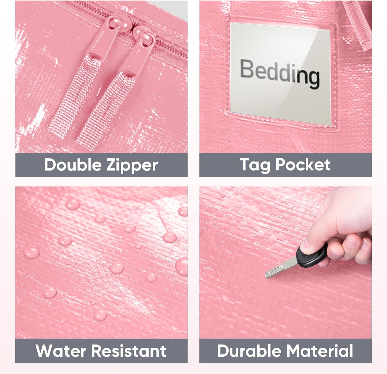 TICONN 2 Pack Extra Large Moving Bags Heavy Duty with Zippers & Carrying Handles. Durable Storage Bags Moving Boxes for Closet Organizers and Storage (2 Pack. Coral)