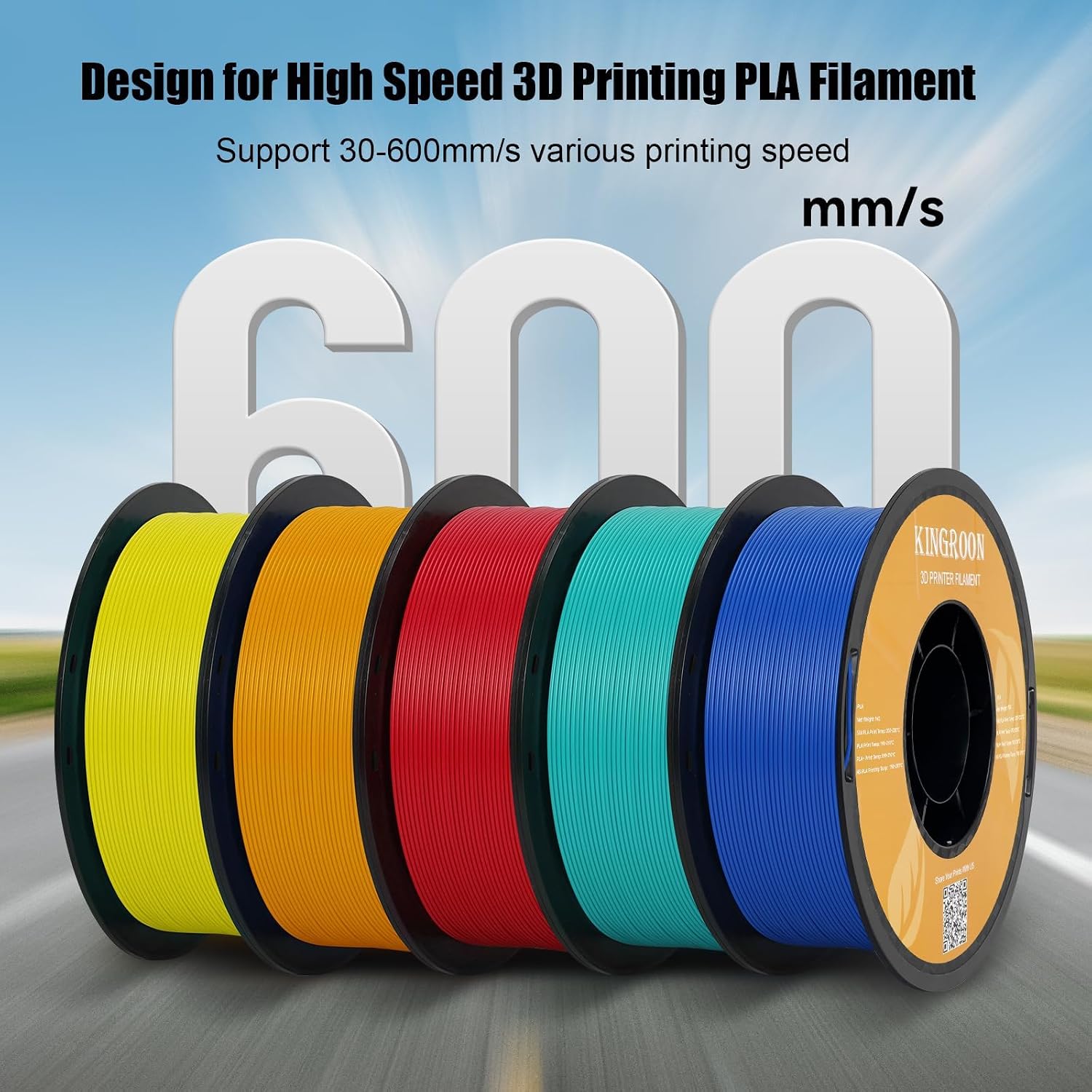 Kingroon High Speed PLA Bundle 3D Printer Filament 1.75mm. 3D Printer Rapid Filament for 30-600mm/s Hyper Printing Filament. Dimensional Accuracy +/- 0.03 mm. 10 kg Plastic Spool (22lbs(Black)