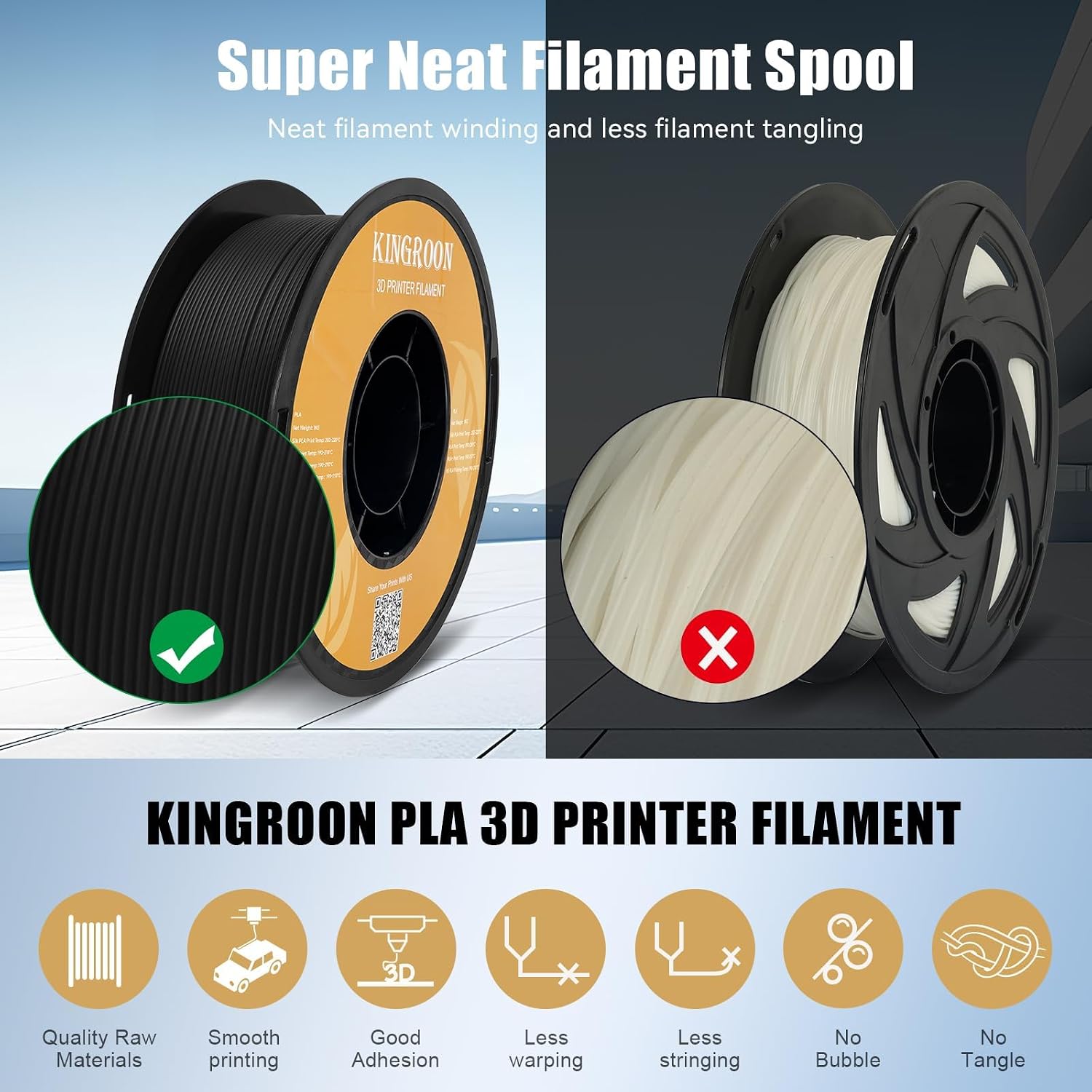 Kingroon High Speed PLA Bundle 3D Printer Filament 1.75mm. 3D Printer Rapid Filament for 30-600mm/s Hyper Printing Filament. Dimensional Accuracy +/- 0.03 mm. 10 kg Plastic Spool (22lbs(Black)