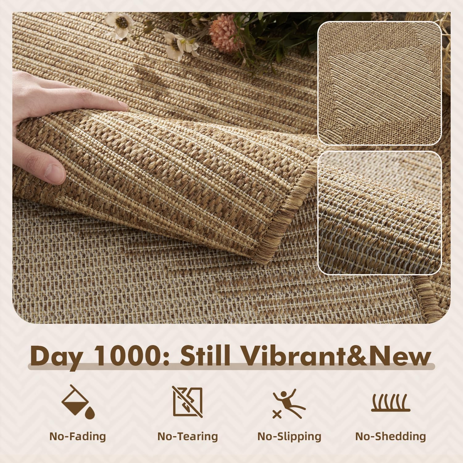 MontVoo-Outdoor Rug Carpet Patio Rug 6x9 ft Polypropylene Indoor Outdoor Rugs for Patio Deck Balcony Porch. Textured Weave. Durable for High Traffic. Fade-Resistant. Boho Geometric Neutral Brown
