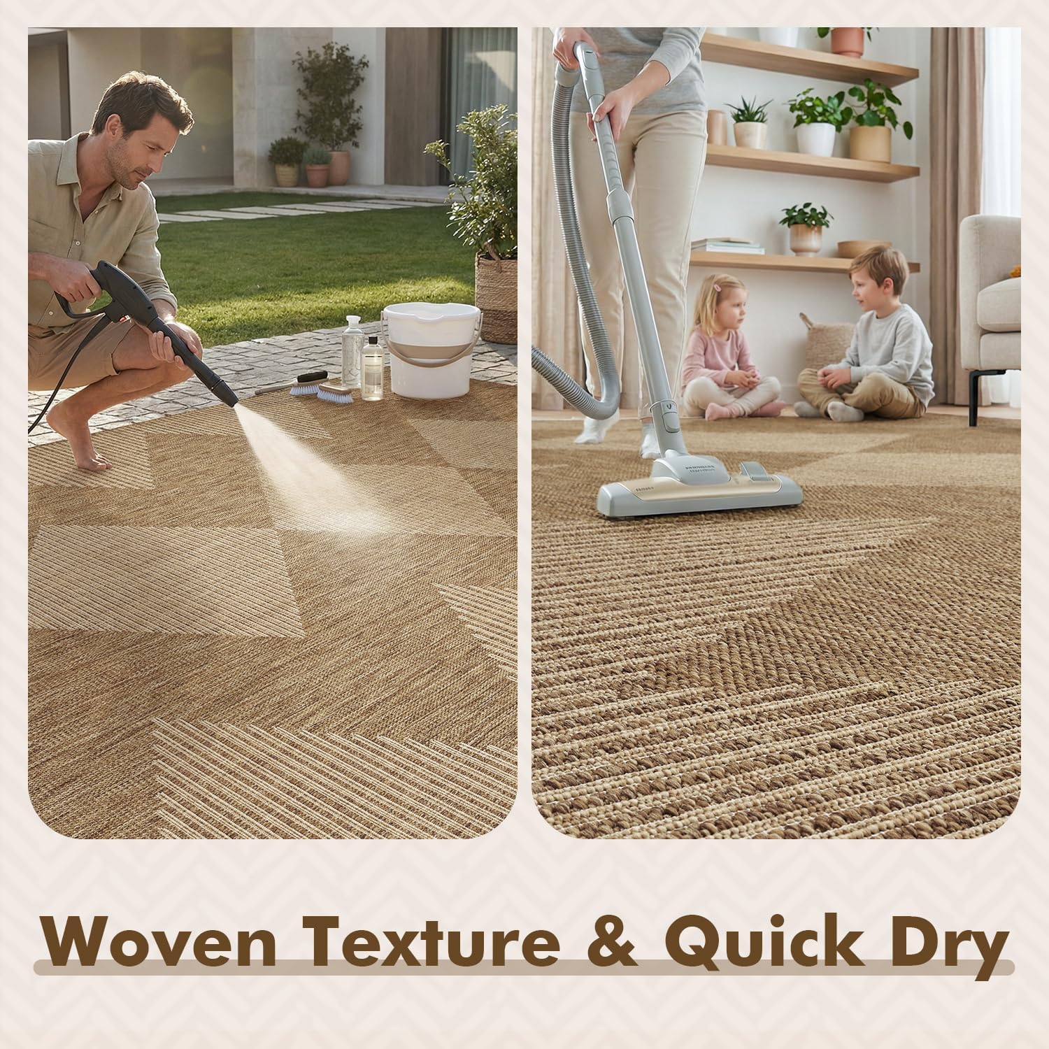 MontVoo-Outdoor Rug Carpet Patio Rug 6x9 ft Polypropylene Indoor Outdoor Rugs for Patio Deck Balcony Porch. Textured Weave. Durable for High Traffic. Fade-Resistant. Boho Geometric Neutral Brown