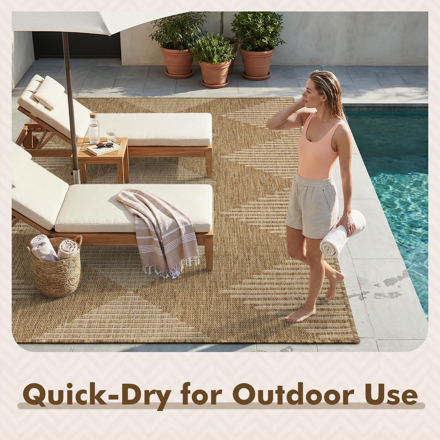 MontVoo-Outdoor Rug Carpet Patio Rug 6x9 ft Polypropylene Indoor Outdoor Rugs for Patio Deck Balcony Porch. Textured Weave. Durable for High Traffic. Fade-Resistant. Boho Geometric Neutral Brown