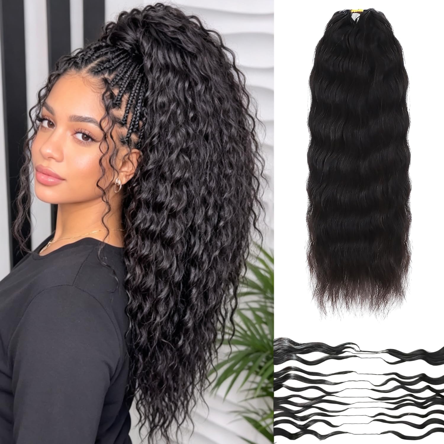 Wet and Wavy Feather Crochet Human Hair braids Miracle Knots Reusable 20 | 100% Human Hair Super Wave Knotless Pre-Separated Feather Crochet Hair Extensions Water Wave Feather Human Hair Extension