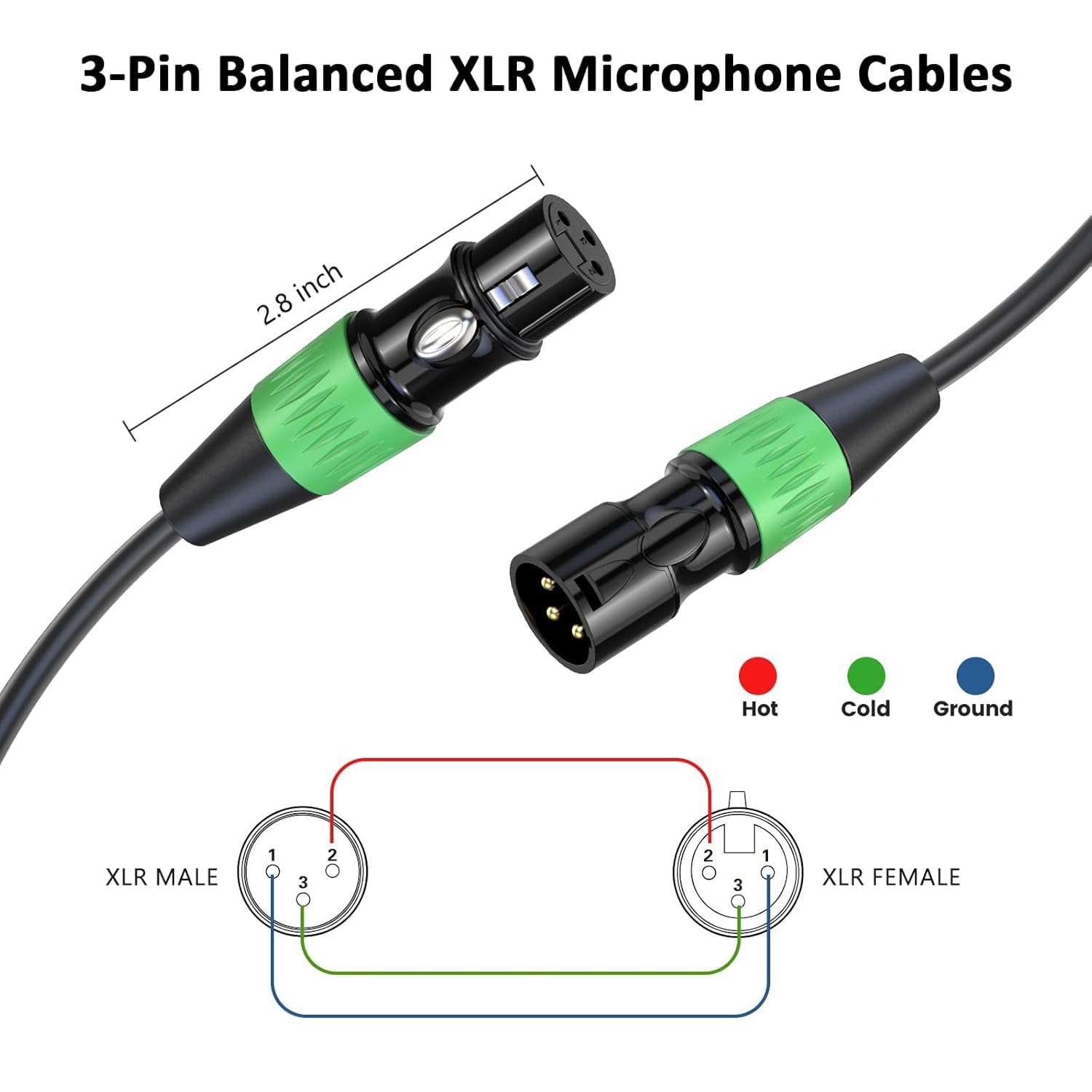 Baroflone XLR Cables 100ft 4 Packs. Microphone Cable Male to Female 3-Pins | Balanced XLR Speaker Cable Gold-Plated Pins. Mic Cable for Speaker System. Color Coded Connectors