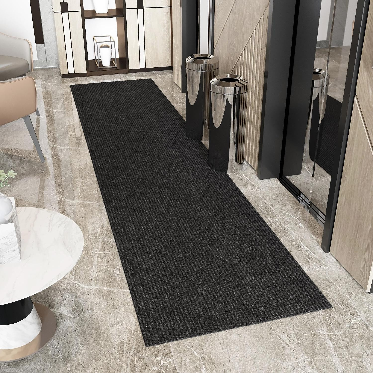 Ottomanson 2'7 x 25' Hallway Runner with Scraper Pile - Extra Durable Non-Slip Rug Mat for Indoor & Outdoor Use - Ideal for Kitchen. Entryway & Garage - High-Traffic Carpet. Black
